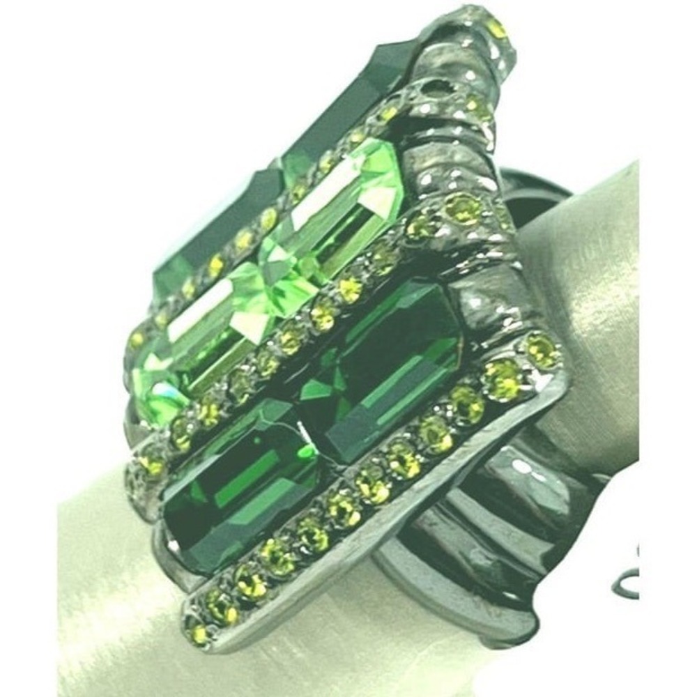 Ring 24k Italian Gold Green Crystal Statement Art Deco Style New